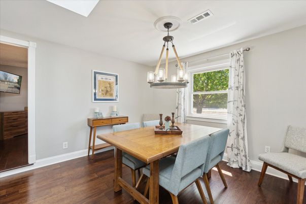 Dining room, Interior, Pendant Lights, Wood Texture Flooring