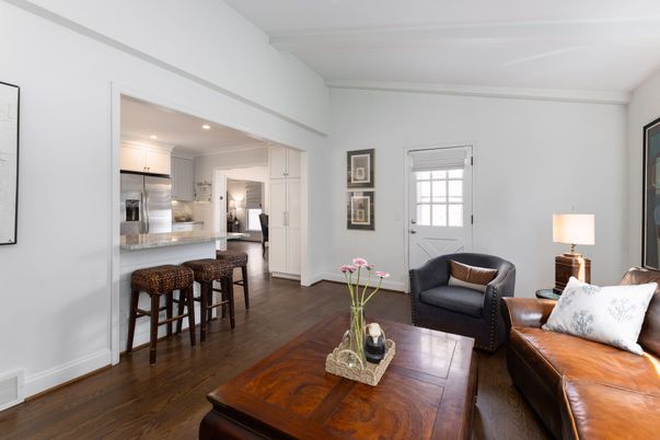 Interior, Kitchen, Living room, Recessed Lighting, Stainless Steel Appliances, Wood Texture Flooring