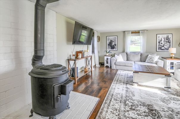 Fireplace, Interior, Living room, Stone Walls, Wood Texture Flooring