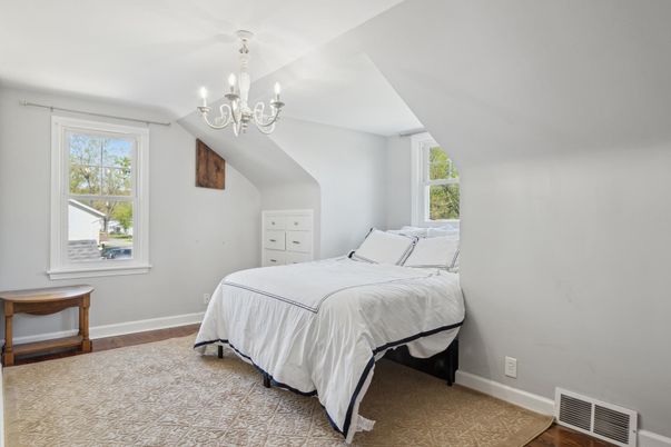 Bedroom, Chandelier, Interior, Wood Texture Flooring