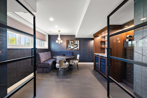 Dining room, Interior, Recessed Lighting, Wooden Walls