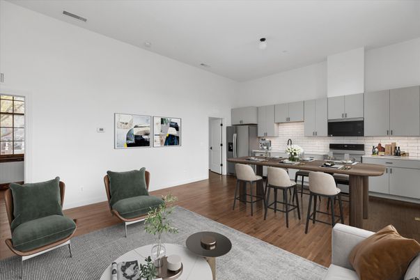 Interior, Kitchen, Living room, Stainless Steel Appliances, Wood Texture Flooring