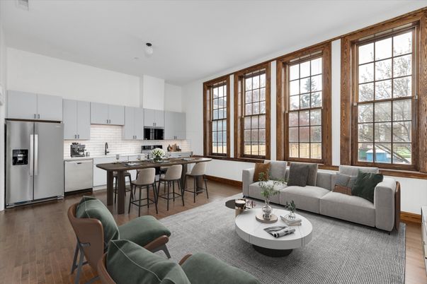 Interior, Kitchen, Living room, Stainless Steel Appliances, Wood Texture Flooring
