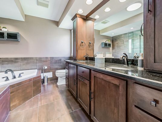 Bathroom, Dual Sink Vanities, Glass Shower, Interior, Recessed Lighting