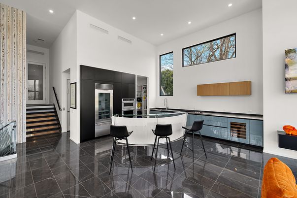 Interior, Kitchen, Marble, Recessed Lighting, Stainless Steel Appliances