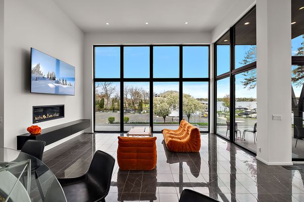 Fireplace, Interior, Marble, Recessed Lighting, Water