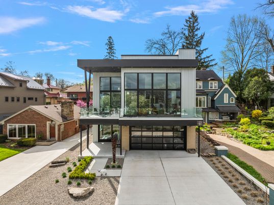 Attached, Exterior, Facade, Brick Facade, Modern