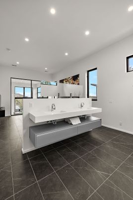 Bathroom, Dual Sink Vanities, Interior, Recessed Lighting