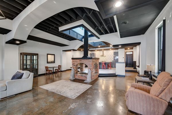 Dining room, Fireplace, Interior, Living room, Recessed Lighting
