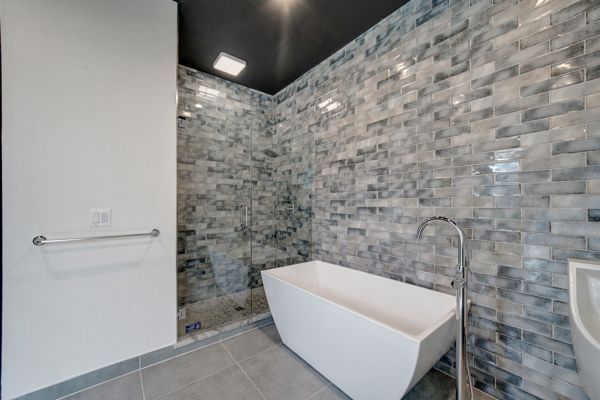 Bathroom, Free Standing Baths, Glass Shower, Interior, Recessed Lighting