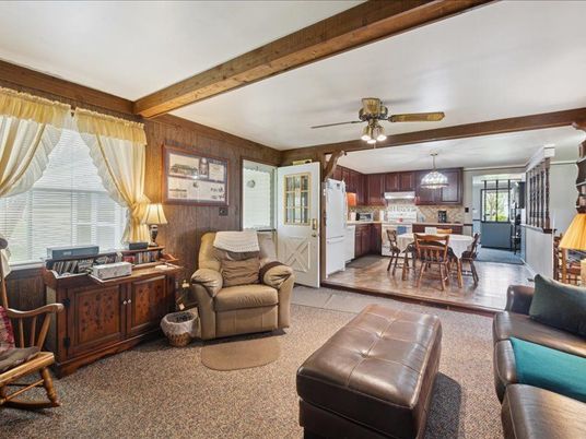 Chandelier, Dining room, Interior, Kitchen, Living room, Pendant Lights, Wooden Beams