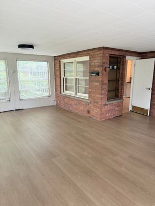Empty room, Fireplace, Interior, Stone Walls, Wood Texture Flooring