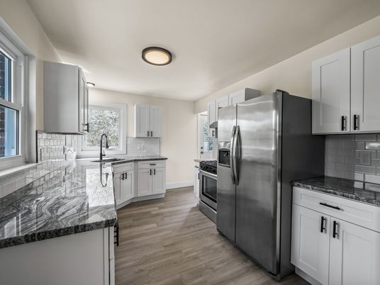 Interior, Kitchen, Stainless Steel Appliances, Wood Texture Flooring