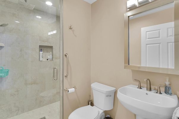 Bathroom, Glass Shower, Interior, Recessed Lighting