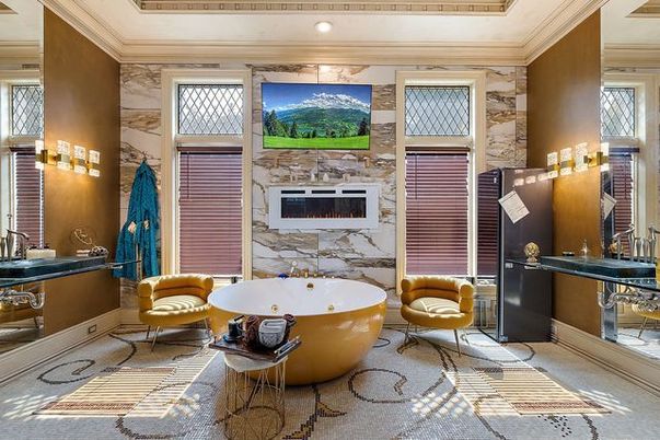 Bathroom, Fireplace, Free Standing Baths, Interior, Recessed Lighting
