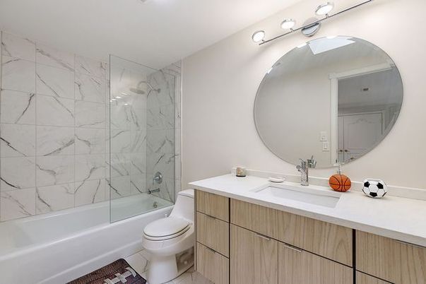 Bathroom, Glass Shower, Interior, Marble Walls