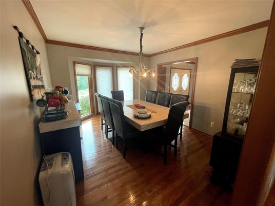 Dining room, Interior, Pendant Lights, Wood Texture Flooring