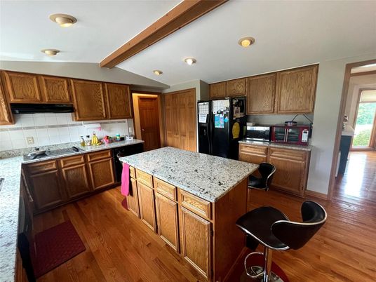 Interior, Kitchen, Recessed Lighting, Wooden Beams, Wood Texture Flooring