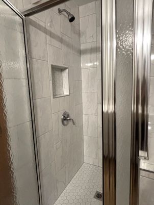 Bathroom, Glass Shower, Interior, Marble Walls