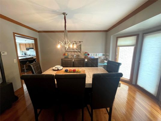 Chandelier, Dining room, Interior, Pendant Lights, Wood Texture Flooring