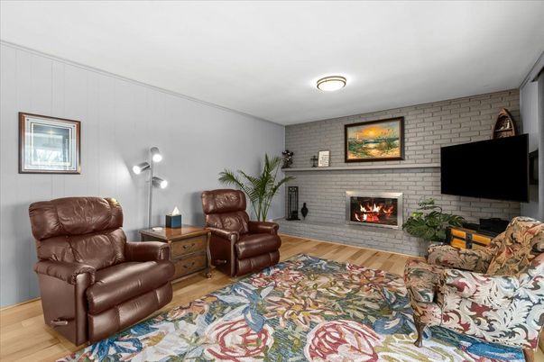 Fireplace, Interior, Living room, Stone Walls, Wood Texture Flooring