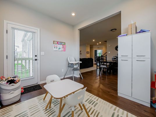 Dining room, Interior, Recessed Lighting, Wood Texture Flooring