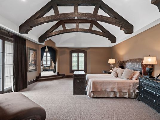 Bedroom, Interior, Recessed Lighting, Wooden Beams