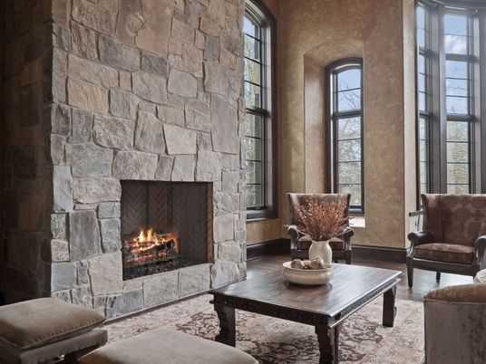 Fireplace, Interior, Living room, Stone Walls