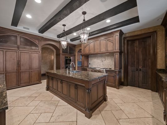 Interior, Kitchen, Pendant Lights, Recessed Lighting, Stainless Steel Appliances, Wooden Beams