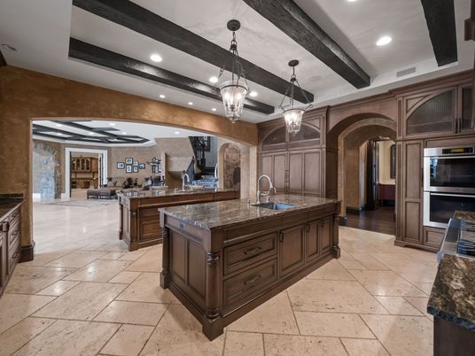 Interior, Kitchen, Pendant Lights, Recessed Lighting, Stainless Steel Appliances, Wooden Beams
