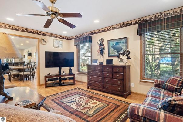 Dining room, Interior, Recessed Lighting, Wood Texture Flooring