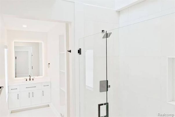 Bathroom, Glass Shower, Interior, Recessed Lighting