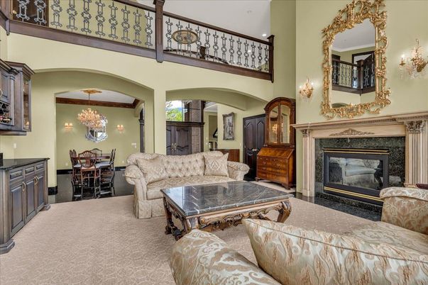 Chandelier, Dining room, Fireplace, Interior, Living room