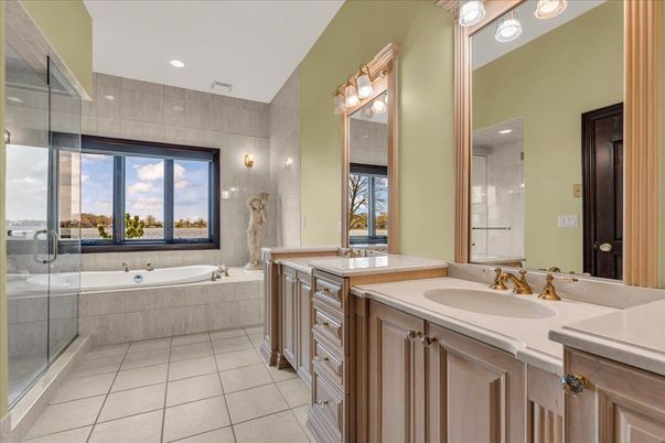 Bathroom, Dual Sink Vanities, Glass Shower, Interior, Recessed Lighting
