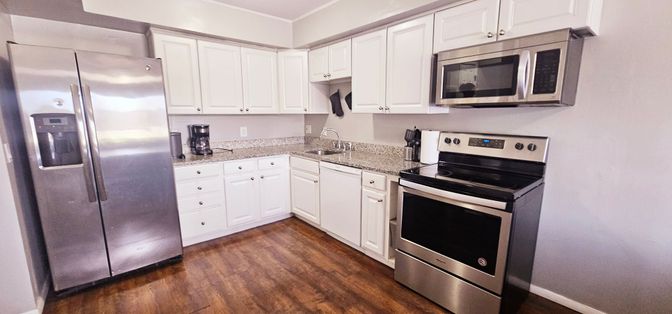 Interior, Kitchen, Stainless Steel Appliances, Wood Texture Flooring