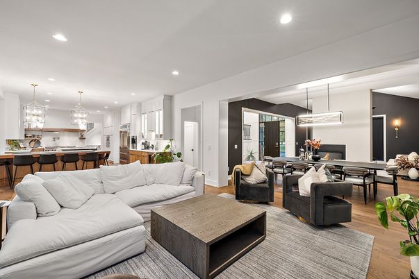 Dining room, Interior, Kitchen, Living room, Pendant Lights, Recessed Lighting, Wood Texture Flooring