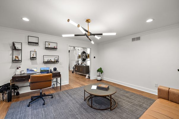 Home Office, Interior, Recessed Lighting, Wood Texture Flooring