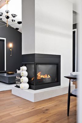 Fireplace, Interior, Pendant Lights, Wood Texture Flooring