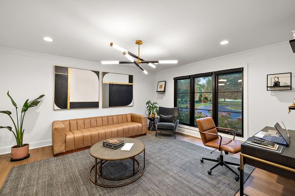 Home Office, Interior, Living room, Recessed Lighting, Wood Texture Flooring