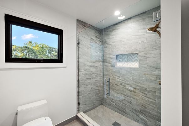 Bathroom, Glass Shower, Interior, Recessed Lighting