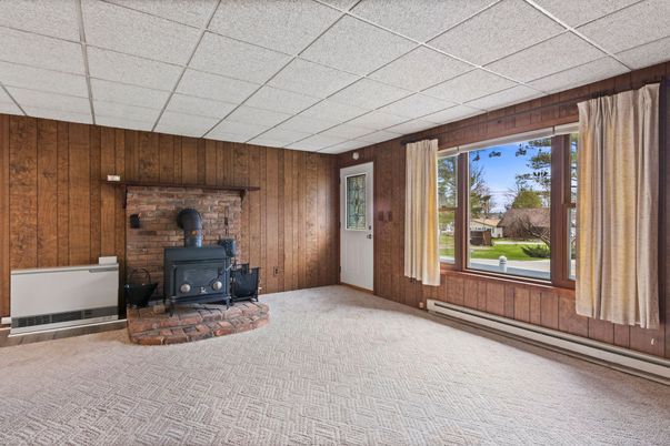 Empty room, Fireplace, Interior, Stone Walls, Wooden Walls