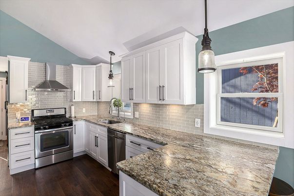 Interior, Kitchen, Pendant Lights, Stainless Steel Appliances, Wood Texture Flooring