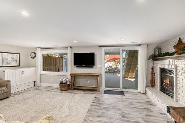 Fireplace, Interior, Recessed Lighting, Wood Texture Flooring