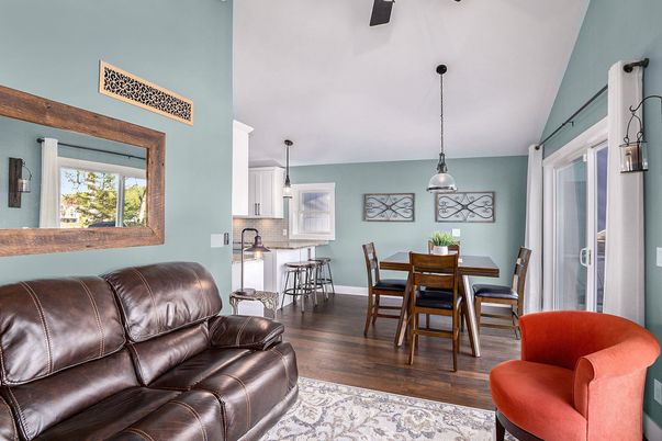 Dining room, Interior, Pendant Lights, Wood Texture Flooring