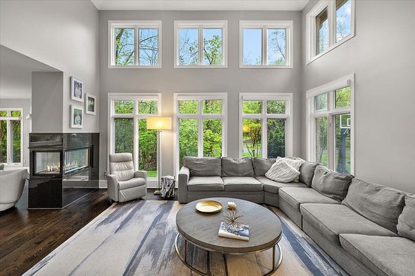 Fireplace, Interior, Living room, Sun Room, Wood Texture Flooring
