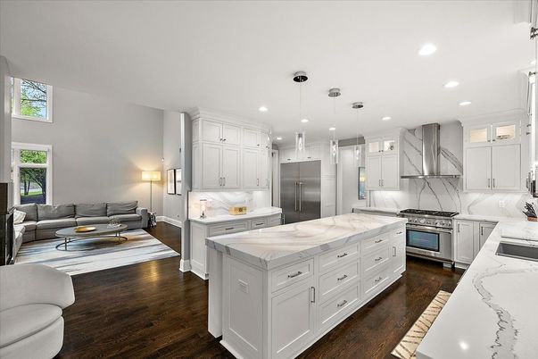Interior, Kitchen, Living room, Pendant Lights, Recessed Lighting, Stainless Steel Appliances, Wood Texture Flooring
