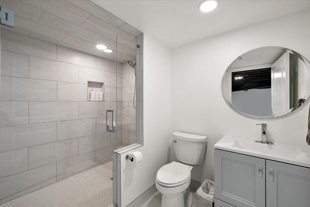 Bathroom, Glass Shower, Interior, Recessed Lighting