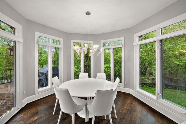Chandelier, Dining room, Interior, Pendant Lights, Wood Texture Flooring