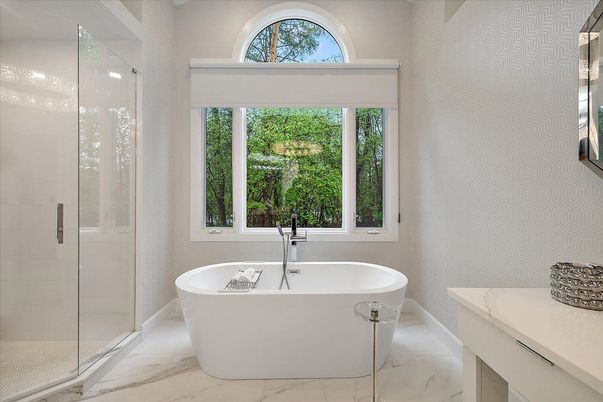 Bathroom, Free Standing Baths, Glass Shower, Interior, Marble