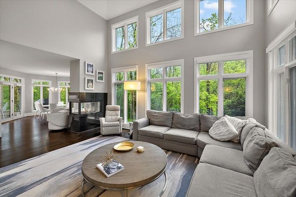 Dining room, Fireplace, Interior, Living room, Wood Texture Flooring